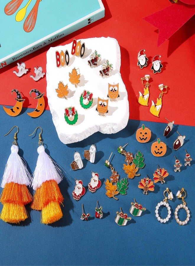 tanguan 20 Pairs Hypoallergenic Holiday Stud Earrings Sets for Women - Ghost Pumpkin Halloween, Snowman Christmas, Fall Thanksgiving Earrings - Cute Studs Bulk Jewelry Festive Present - Image 2